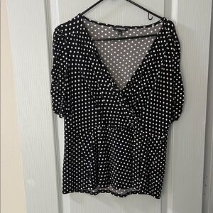 Express Black and White Polka Dot V-Neck Blouse
